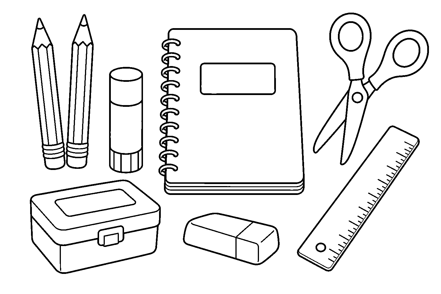 Printable school supplies coloring page for kids.