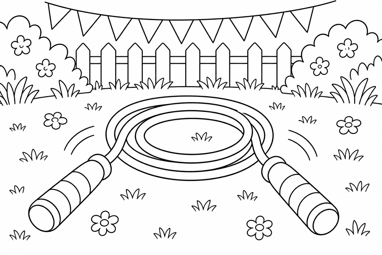 Printable jump rope coloring page for summer backyard games.