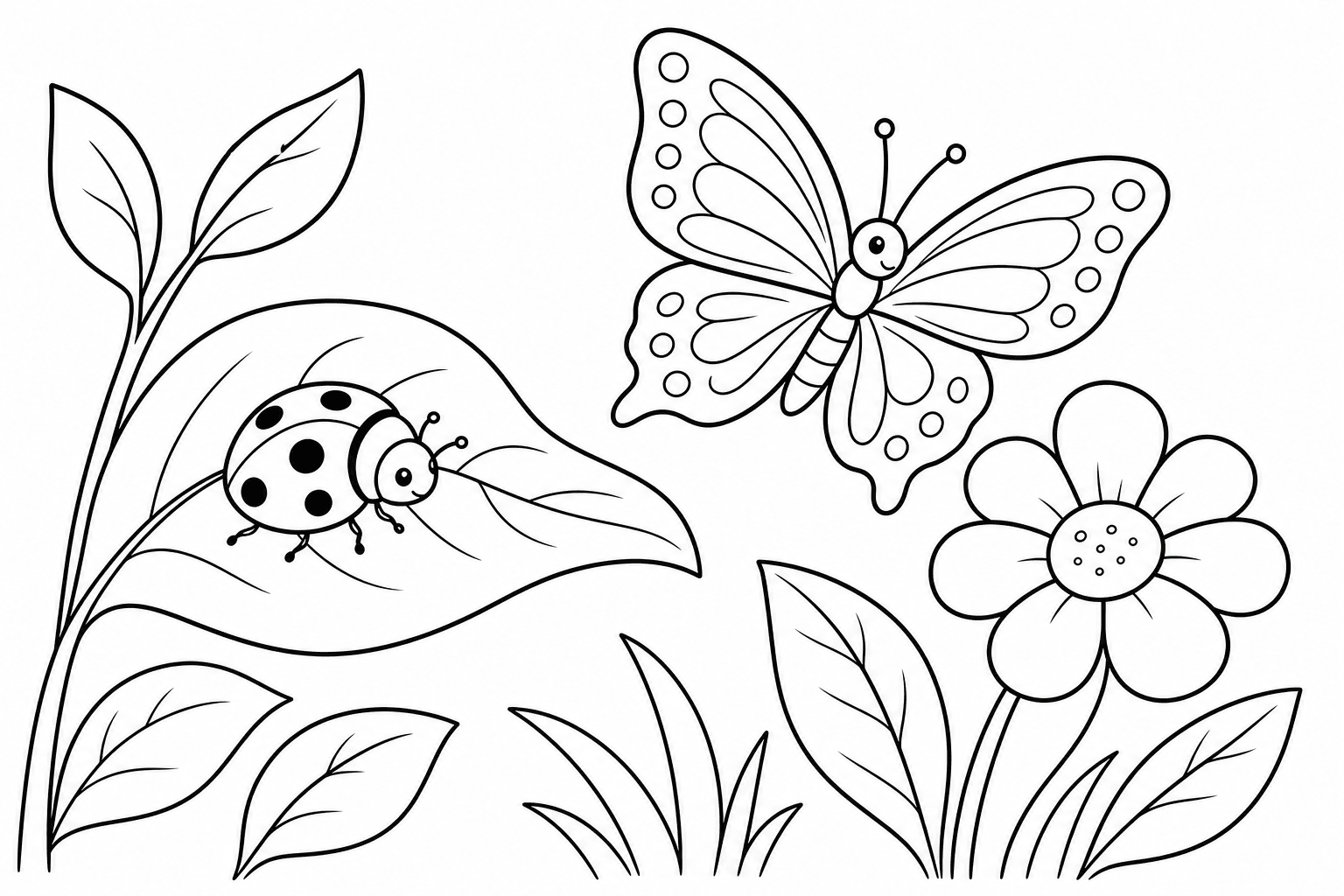 Printable garden bug observation coloring page for summer nature activities.