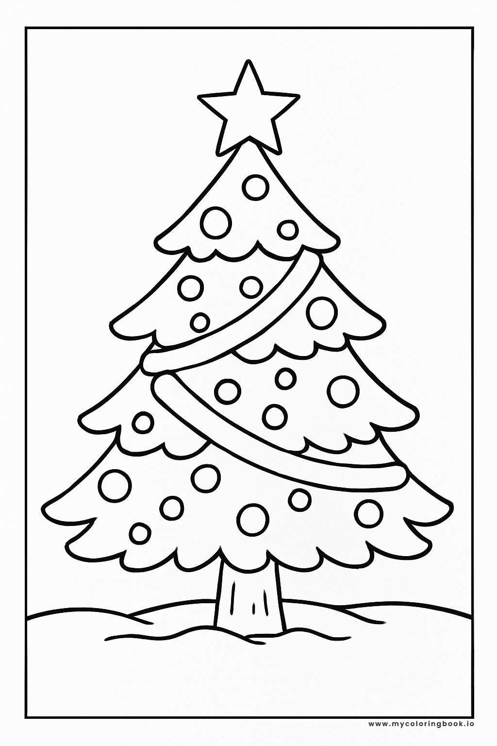 Preview of a decorated Christmas tree coloring page.