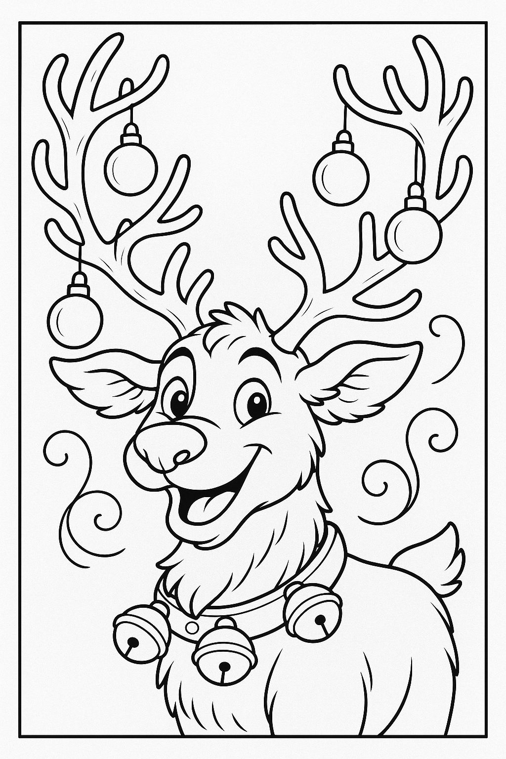 Preview of a reindeer Christmas coloring page.