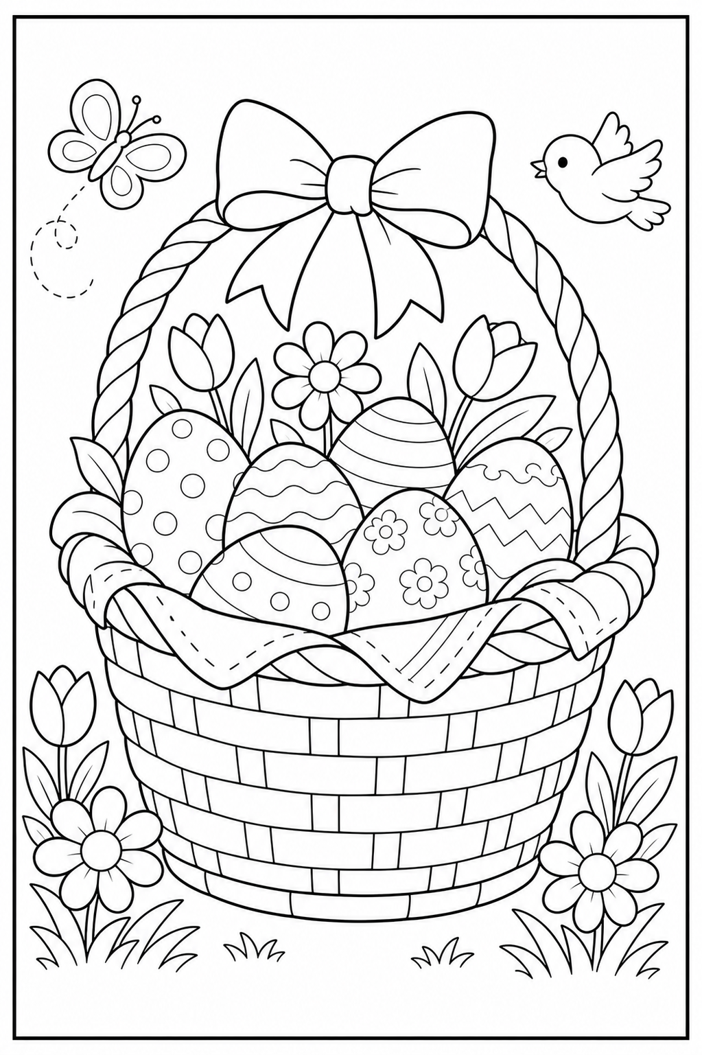 Printable Easter basket coloring page.