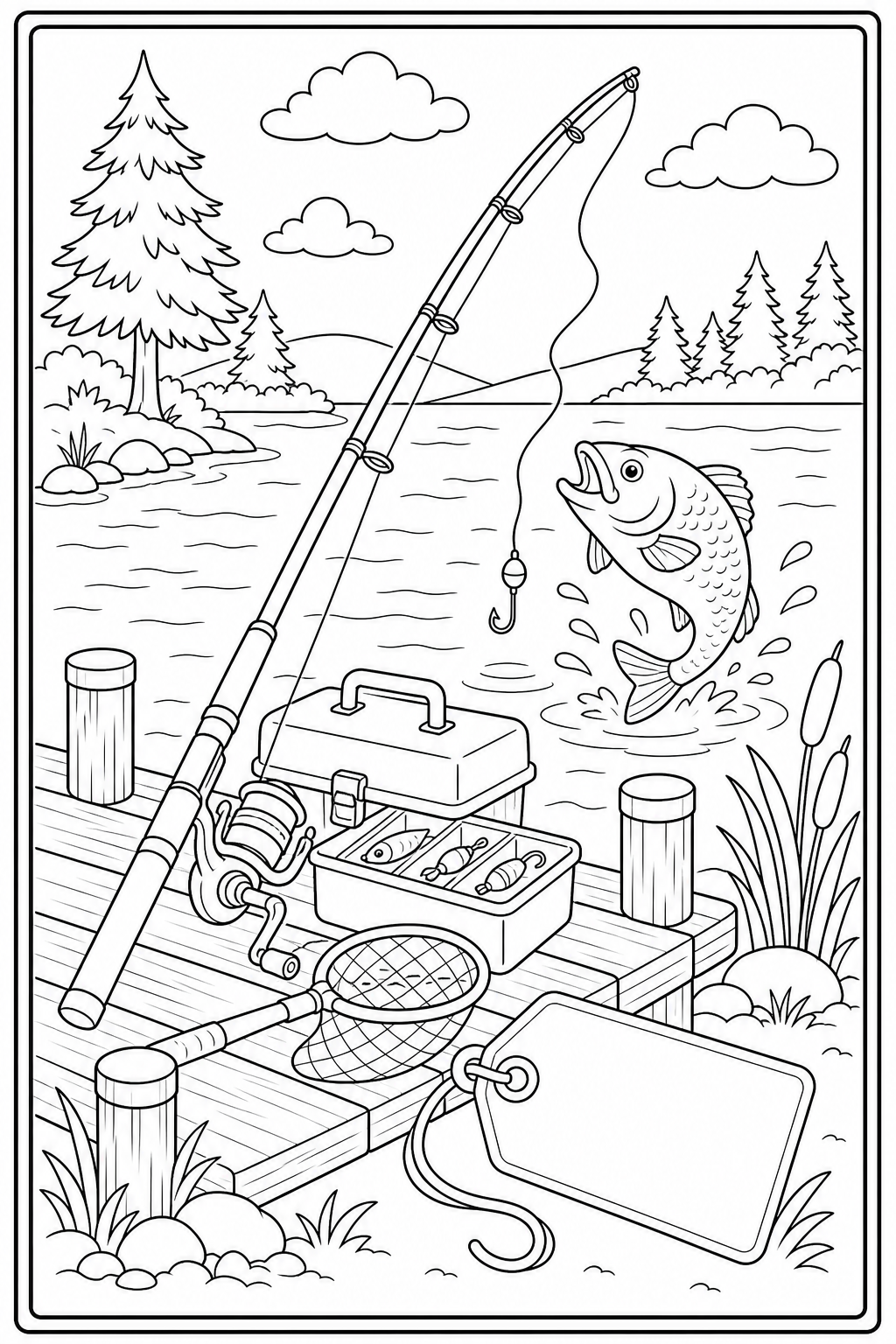 Printable Father's Day fishing coloring page.