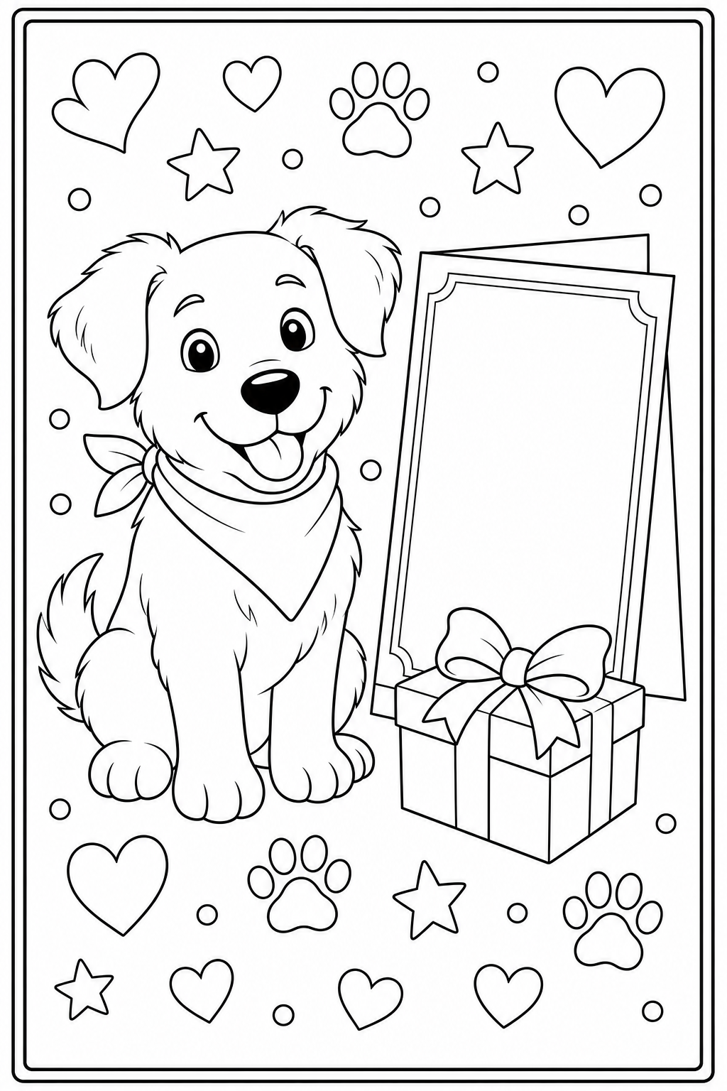 Printable Father's Day pet card coloring page.