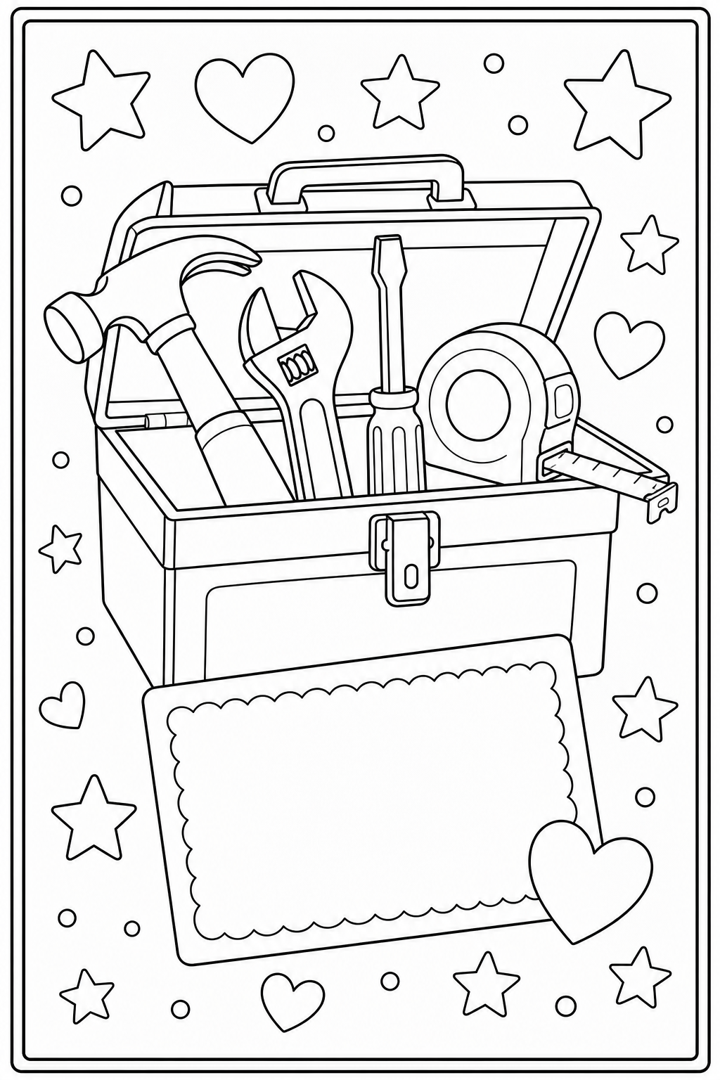 Printable Father's Day toolbox coloring page.