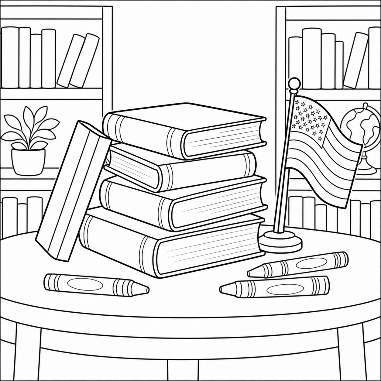 Preview of a library display Flag Day coloring page.