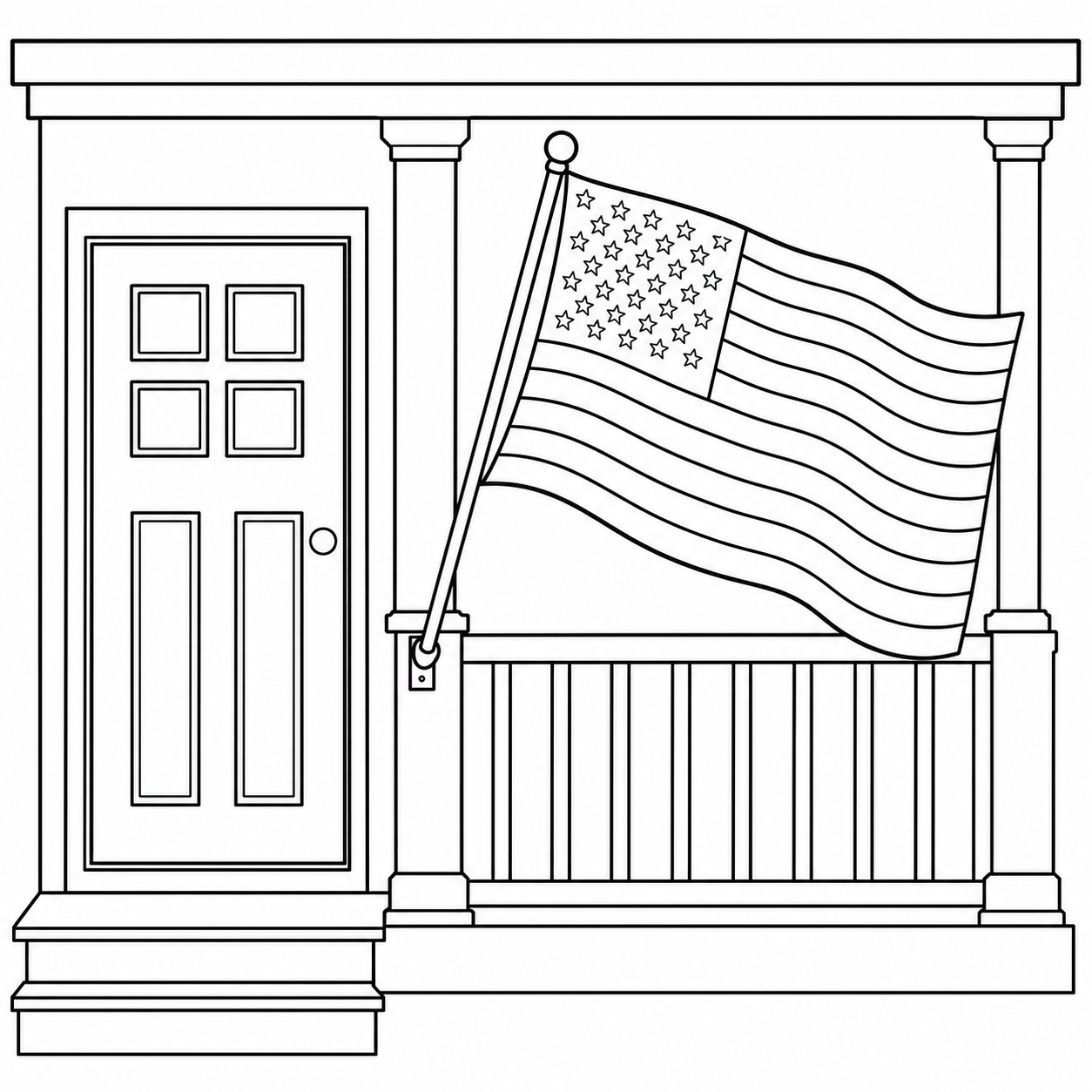 Preview of a porch flag Flag Day coloring page.