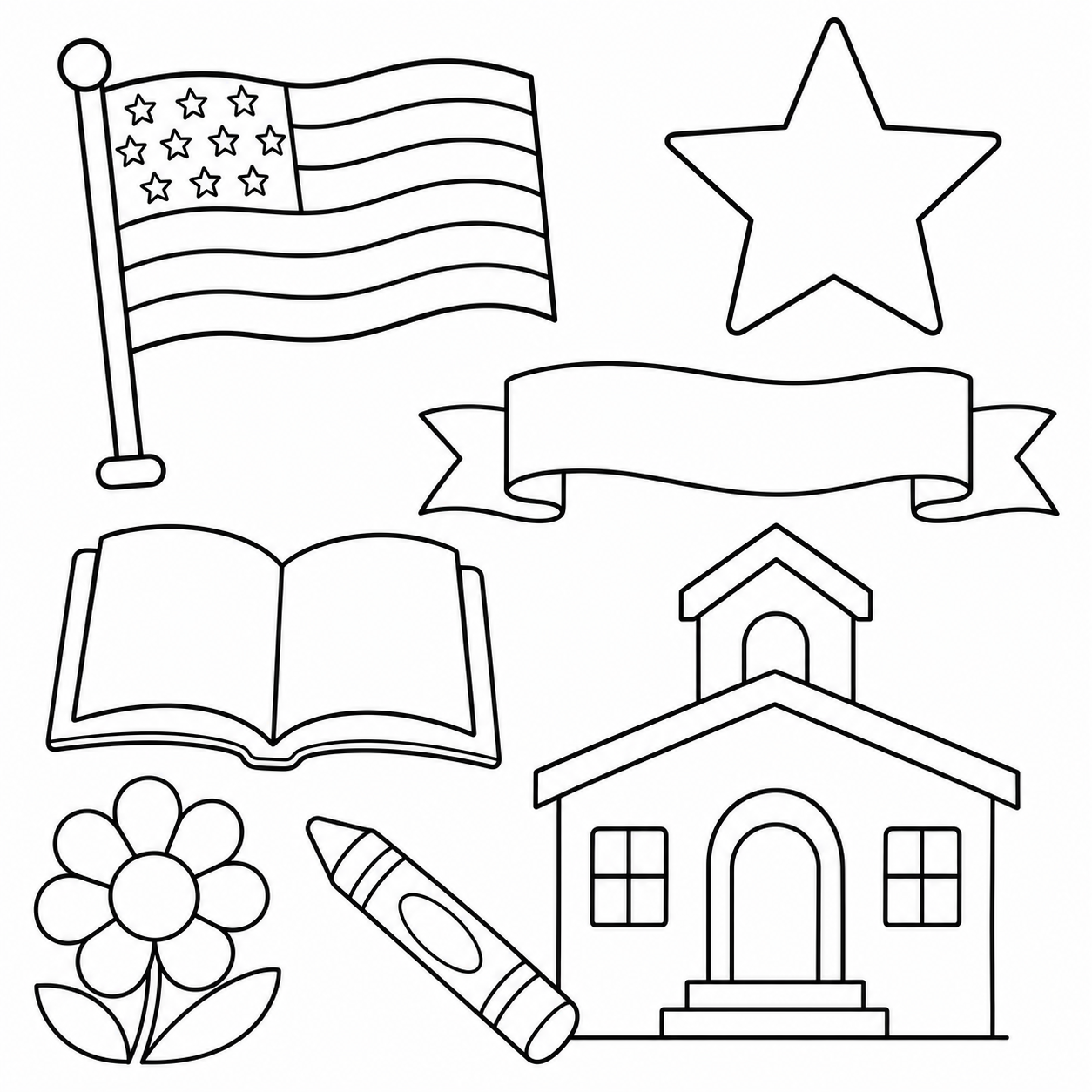 Preview of a child-friendly Flag Day symbols coloring page.