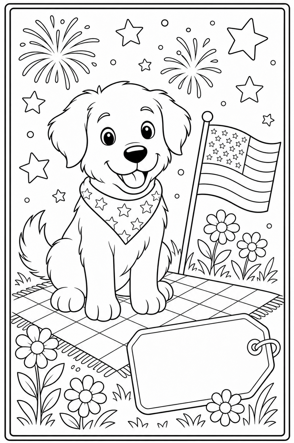 Printable Fourth of July pet coloring page.