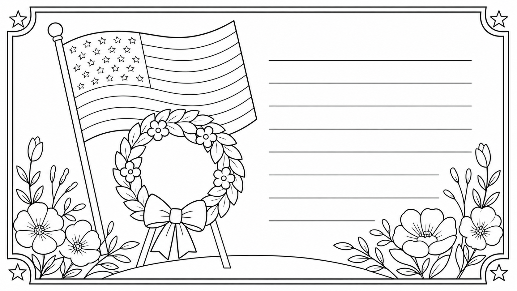 Preview of a classroom Memorial Day remembrance coloring page.