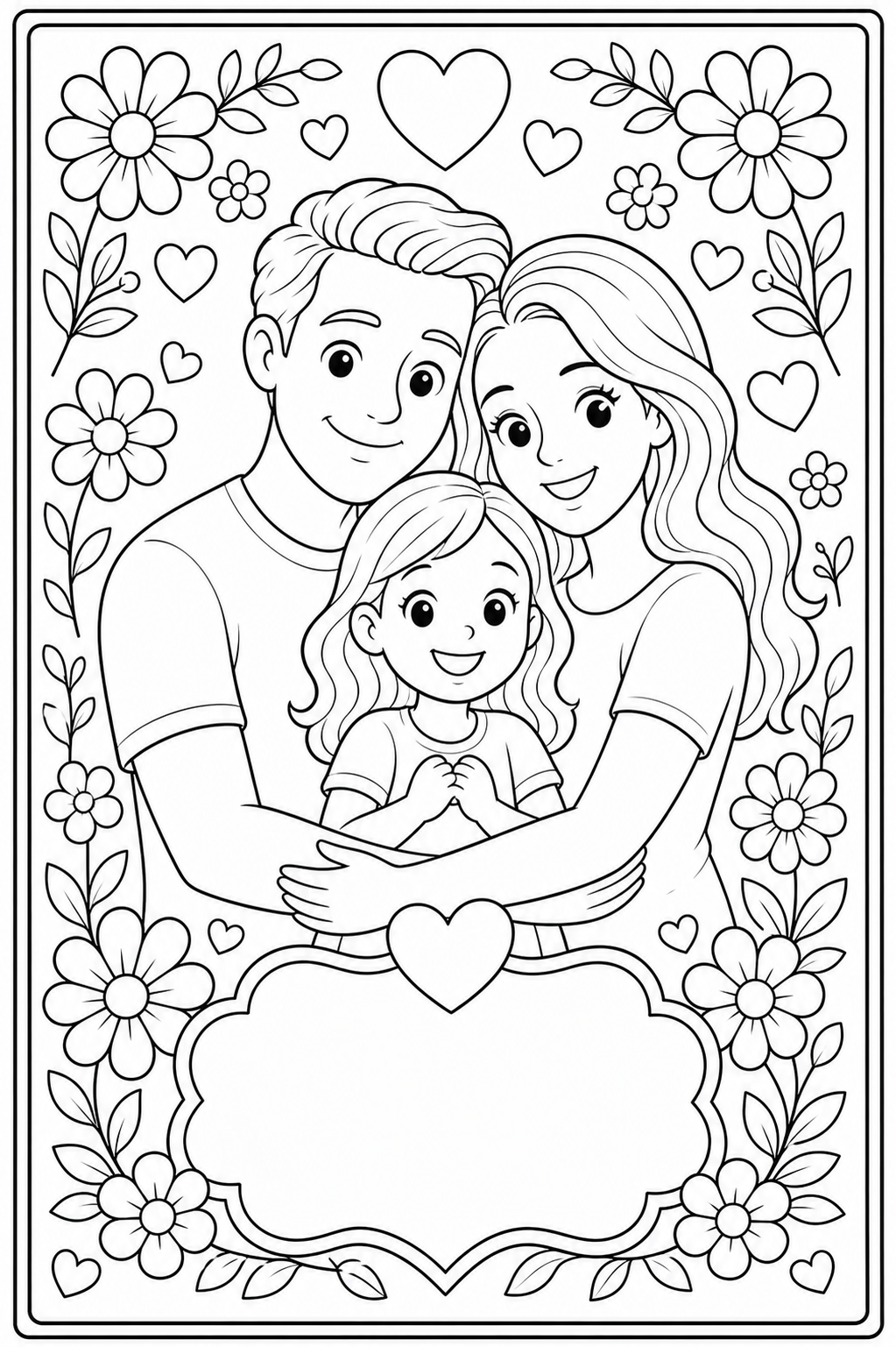 Printable Mother's Day family keepsake coloring page.