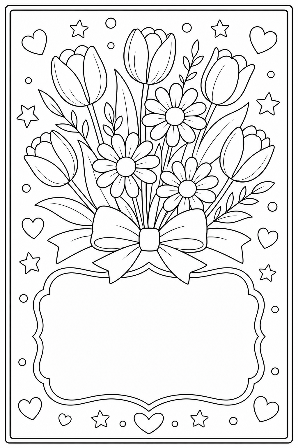 Printable Mother's Day flower card coloring page.