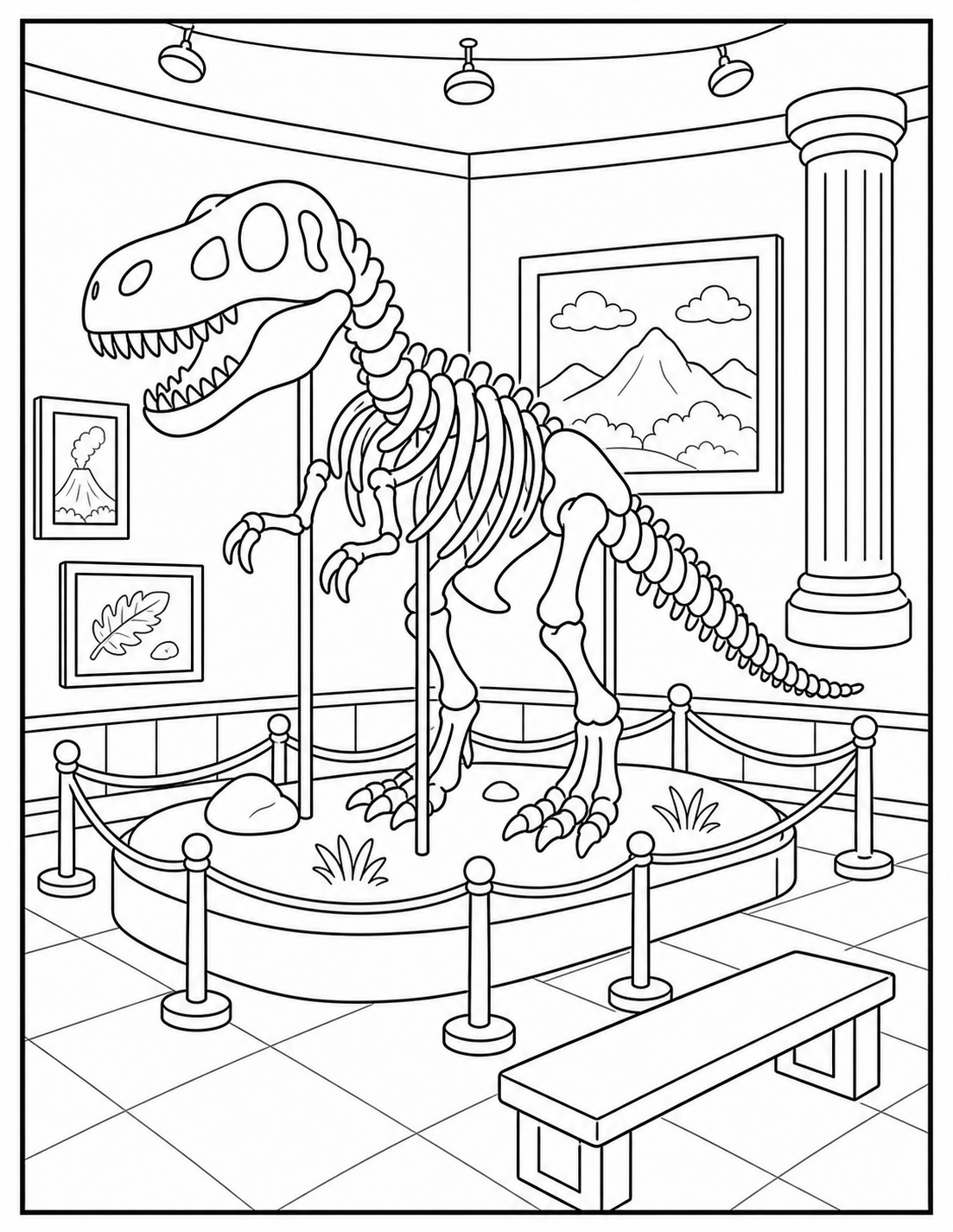 Printable spring break museum coloring page.