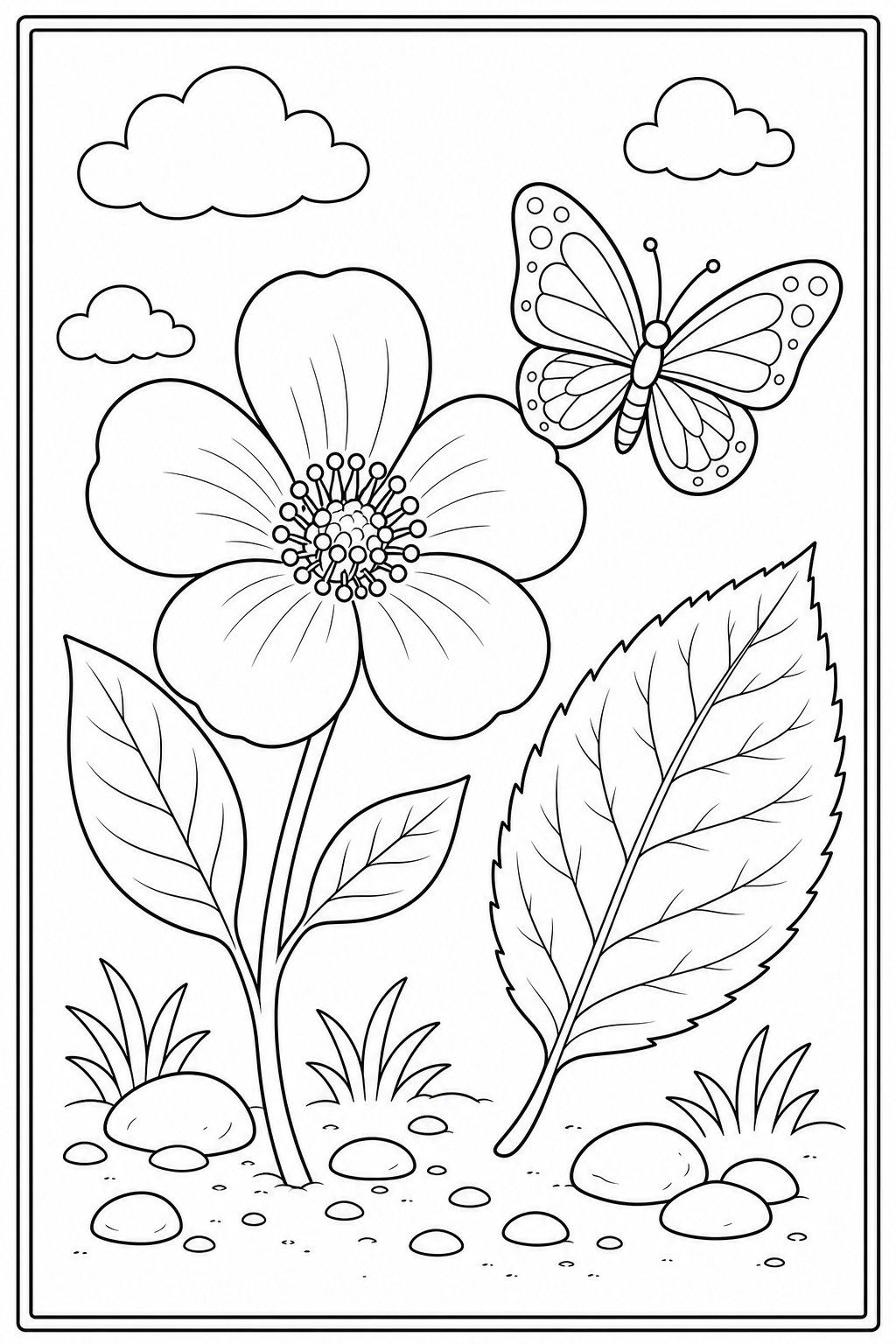 Printable flower and leaf nature journal coloring page.