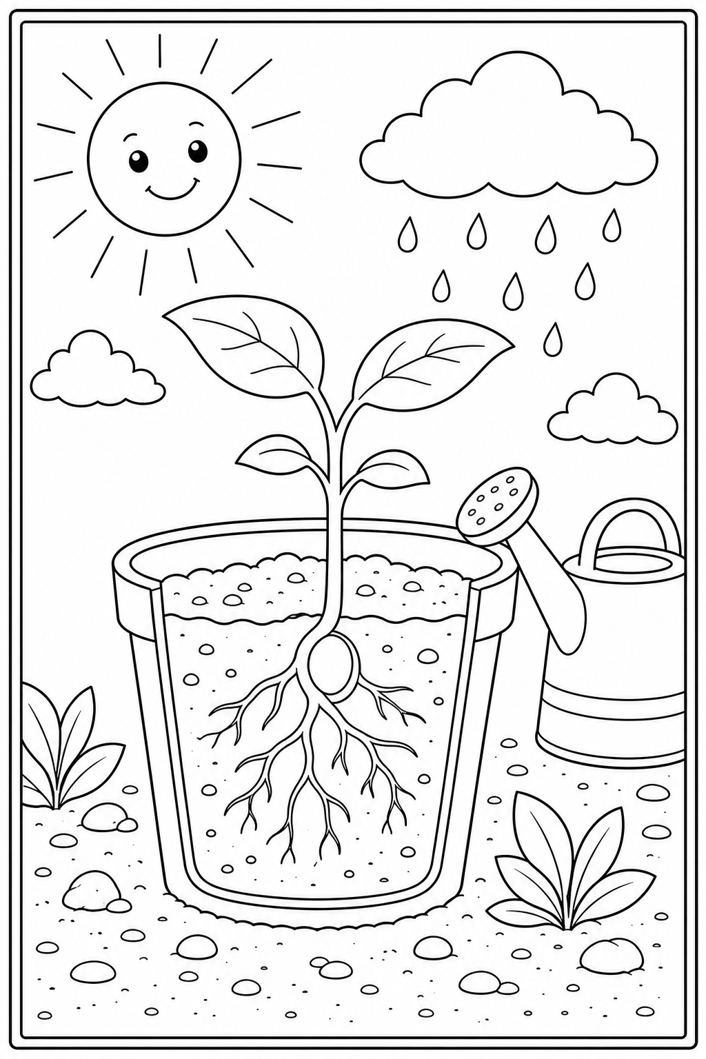 Printable seedling observation coloring page.