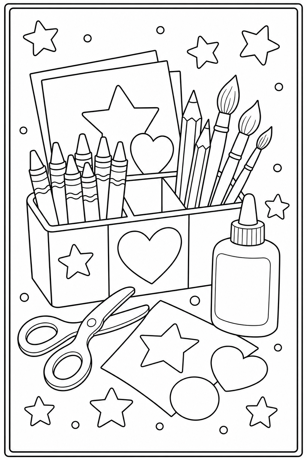 Printable teacher appreciation art supplies coloring page.