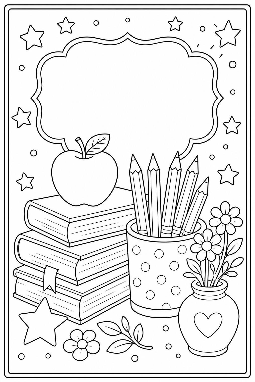 Printable teacher appreciation books and pencils coloring page.
