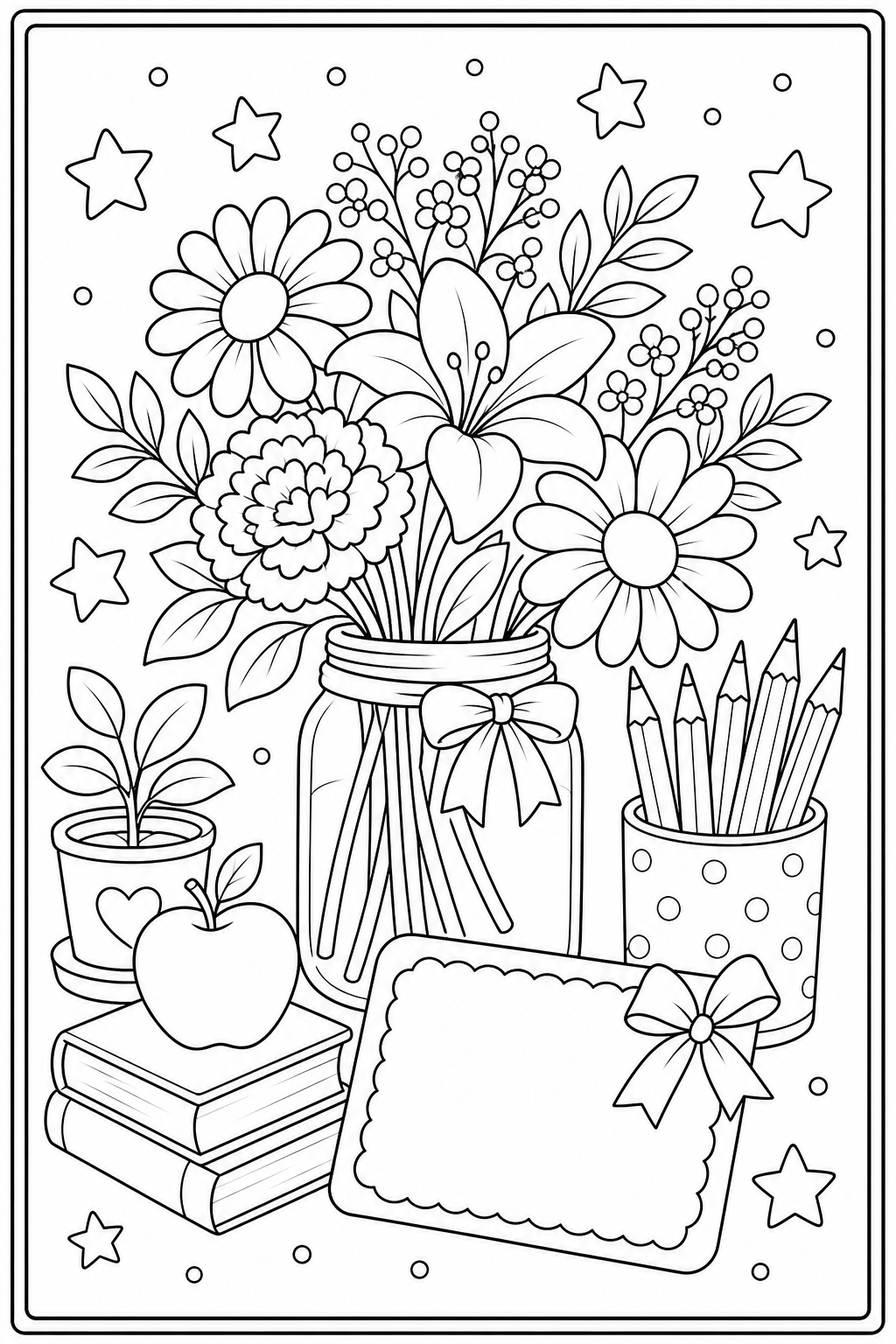Printable teacher appreciation flowers coloring page.