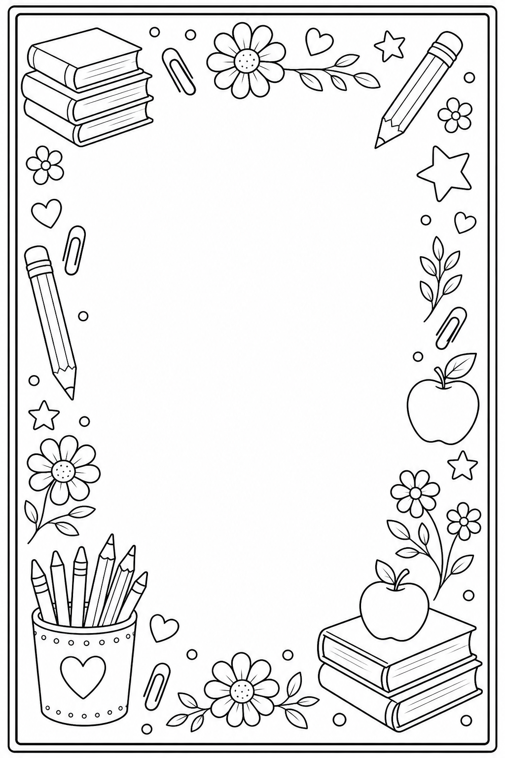 Printable teacher appreciation blank note border coloring page.
