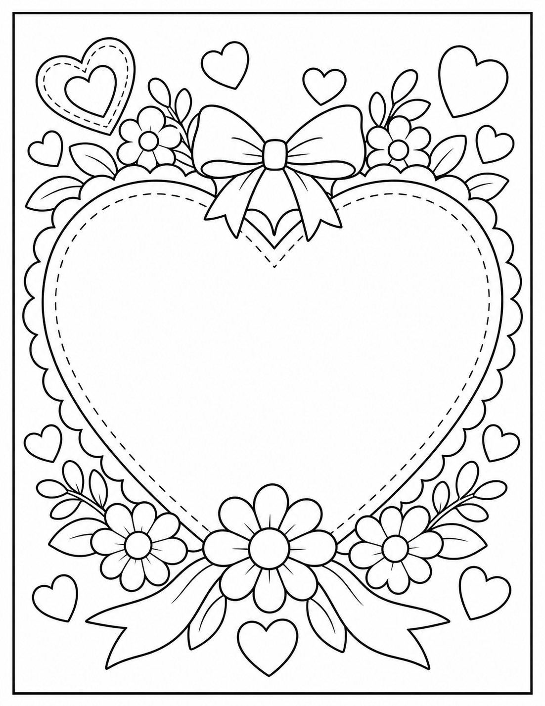 Printable Valentine heart card coloring page.